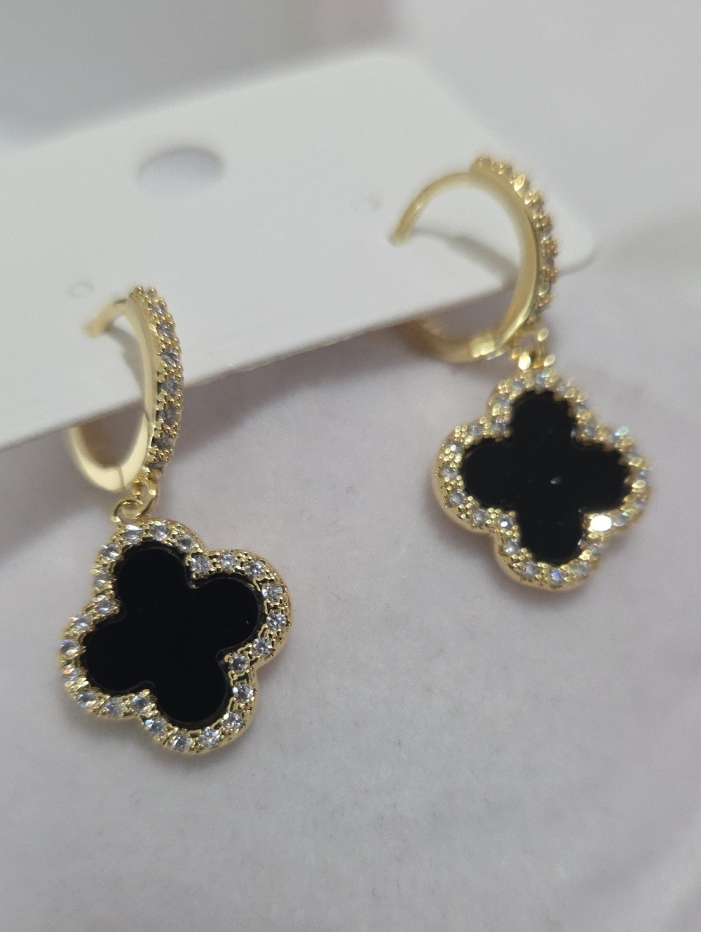 14k Laminated Gold and Black Clover Drop Earrings